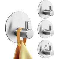 Lot de 4 crochets adhésifs extra puissants pour salle de bain-Sans perçage-En acier inoxydable 304-Auto-adhésif (argenté)-Pour cuisines,salles de