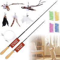 Letnerny-Lot De 15, Jouet Chat, 2 Canne A Peche Rétractable, 5 Jeux Plume De Remplacement, Jouet Pour Chat Intérieur, Jouet Interactif Pour Le