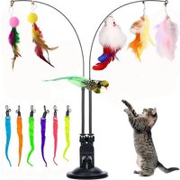 Letnerny-15 Pièces Jouet Interactif Pour Chat O Au, Jouet Interactif Pour Chat, Plumes,Peche Chat Avec Ventouse, Jouet Pour Chat Intelligent, Canne À