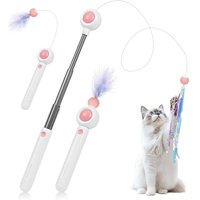Letnerny-Jouet À Plumes Pour Chats, Jouet Chat Interactif, 1 Rétractable Canne A Peche Jouet Avec 2 Plumes Rechange, Exercice Et Divertissement (Rose)