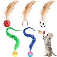 Letnerny-5 Pcs Balle Rebondissante Chat, Balle Interactive Chat Avec Plumes, Anti-Morsure Jouet Interactif Pour Dres , Poursuite, Exercice