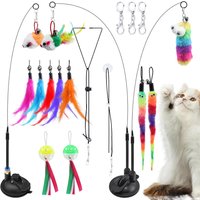 Letnerny-Lot De 20 Jouets Interactifs Pour Chat - Avec Plume - Avec Ventouse - Stable - 3 Modes Interactifs