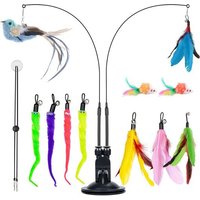Letnerny-15 Pièces Jouet Chat, Jouet À Plumes Pour Chats, Jouets Pour Chats Interieur, 2 Tiges Interactives Rétractables Pour Chat, 2 Trous Ventouses