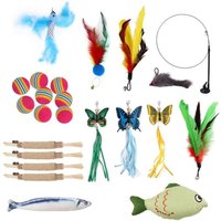 Letnerny-23 Pièces Jouet Chat Interactif, Canne A Peche Plumeau Chat Et Jouet Chat Plume Remplaçables, Jouet Pour Chat Interieur Jeux Herbe A Balle