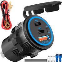 Eryi-Chargeur De Voiture 12v 3 Ports Usb 78w Double Port Pd 3.0 Usb-C Et Quick Charge 3.0 Prise Étanche Interrupteur D'alimentation Avec Câble