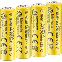Piles Rechargeables Ni-MH AA 2500mAh, HR6 1.2V Haute Capacité, AA Batterie Rechargeables, Lot de 4 pour Produits Solaires, électroniques Quotidiens