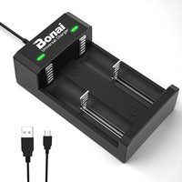 Chargeur de Piles Universel, 2 Slots Chargeur Piles Rechargeable 3.7V Lithium-ION 26650 22650 21700 18650 18490 18350 17670 17500 16340 (CR123 CR2),