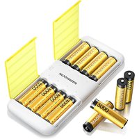 8 pièces de Batterie au Lithium AA avec Chargeur, Piles Rechargeables, 3000mWh Haute capacité Piles Mignon, Piles 1.5V Lithium AA et Chargeur de