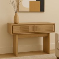 Console Hwc-O31, Table Pour Téléphone, Table D'appoint, Table De Rangement, Tiroir, Mélamine 86 X 110 X 41 Cm Orme Naturel