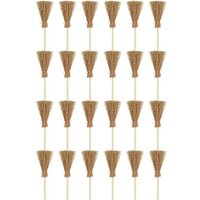 LETNERNY-Lot De 24 Mini Balais Décoratifs À Suspendre En Paille Avec Corde Rouge Pour Travaux Manuels, Cuisine, Jardin, Maison De Poupée, Décoration