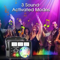 Lampe de Scène, Boule Disco 60 Motifs RGB, Jeux de Lumière pour Soirée 3 en 1 avec Effet UV Lumière Stroboscopique Activée Par la Musique, Rotative à