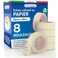 8x Ruban de Masquage 38mm x 50m-Pour Peinture et Masquage-Adhésif Sans Laisser de Résidus-Ruban Papier pour Peintres