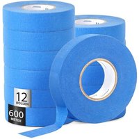 Scotch Peinture Masquage 24mmx50m,12 Rouleaux Ruban De Masquage Peinture Bleu,Scotch Masquage Facile à Enlever,Sans Résidus,Adhérence Solide,Adapté