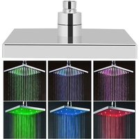 Pommeau de Douche à LED 7 Couleurs changeantes Lumière Romantique Carré 20,3 cm Tête de Douche à Jet Haute Pression Pommeau de Douche Fixe pour Salle