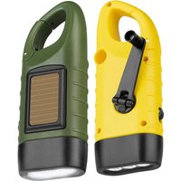 Lampe De Poche Led D`Urgence, 2 Pièces Lampe Torche Solaire Rechargeable, Lampes De Poche Dynamo Avec Mousqueton, Mini Lampe Torche Avec Manivelle Et