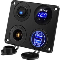 HUDB-Panneau De Commutation Chargeur Voiture 4 En 1 Fonction Dual Usb Charger Voltmètre À Led Interrupteur Prise Cigarette Pour Bateau Marine