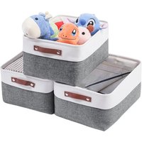 Boîte De Rangement En Tissu Tissé,Panier Pliable En Toile Pour Vêtements,Jouets Et Étagères,Gris Froid (Moyen,Lot De 3)