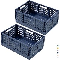 Lot de 2 boîtes de rangement pliables en plastique-Pour cuisine,bureau,chambre à coucher,armoire,tiroir (bleu,42,5 x 28,5 x 16,5 cm)