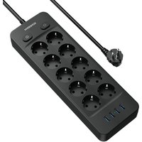 Multiprise Electrique (16A/4000W), Multiprise 10 Prises avec 4 Ports USB, Bloc Multiprise Parafoudre et Surtension avec Interrupteur, Câble 2Mpour