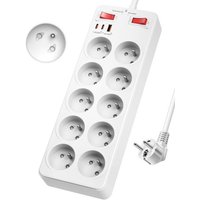 Multiprise USB C,Bloc 10 Prises Française avec Terre 2P+T,Prise Multiple avec Interrupteur Parasurtenseur,Multiprise Parafoudre et Surtension PD20W