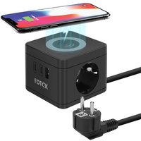 Multiprise Cube Chargeur sans Fil 10W Tour Multiprise 2 AC Prises avec 2 USB-C et 1 USB-A Multiprise Electrique avec Interrupteur Qi Multiprise