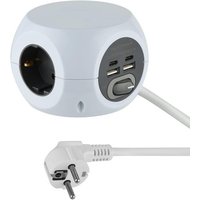 Mini bloc multiprise 3 voies avec 4 17 W (2 de type C compatibles avec les dernières technologies+2 USB A 3.4A Q.C) avec interrupteur, câble de 1,5 m
