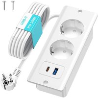 Prise Encastrable, Multiprise Electrique 2 Prises et USB C, Multiprise Encastrable pour Plan de Travail, Cuisine, Bureau, Multiprise Encastrée avec