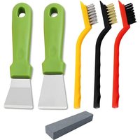 2 Pièces Grattoir Multi Cuisine en Acier Inoxydable Avec 3 Brosses et une Pierre à Aiguiser pour Gratter Glace et Nettoyer Congélateurs (Vert)