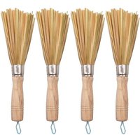 Bambou Brosses de Pot, 4 Pcs Brosses de Nettoyage en Bambou Eco-Responsable Brosse Vaisselle en Bambou Antiadhésif Brosse Pot Spatule en Bois Cuisine