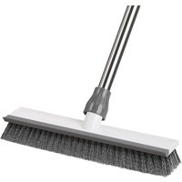 2 en 1 Brosse à Récurer Sol avec Long Manche(128cm), Brosse Sol avec Poils Durable et Raclette pour Nettoyer Les Carreaux et Surfaces en Bois,
