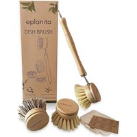 Brosse à vaisselle naturelle en bambou écologique, 3 têtes de rechange