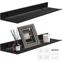 Lot de 2 Etagere Murale sans Percage, Étagères Murales en Aluminium, Etagere sans Percer Etagere Douche pour Salon, Chambre, Salle de Bain, Cuisine