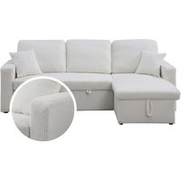 Canapé D'angle Convertible/Reversible Avec Coffre "Alain" - 3 Places - Bouclettes - Blanc