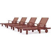 Bain De Soleil Pliant En Bois Exotique "Tokyo" - Mohogany - Marron Acajou - Lot De 4