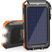 Batterie Externe Solaire 20000mah Usb Chargeur Portable Avec Panneau Solaire, Splashproof, Antipoussière, Antichoc Power Bank Avec 2 Lampes De Poche,
