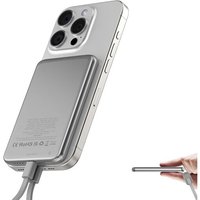 Batterie Externe Magnétique Sans Fil 5000mah Ultra-Mince For Mag-Safe Sans Fil Charge, Avec Usb C 20w Filaire Charge Rapide Câble Détachable, Power