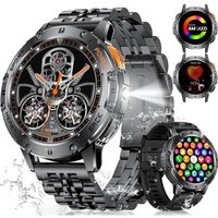Montre Connectée Homme 530mah Avec Torche Led, 1.43'' Militär Smartwatch 3atm Étanche Avec Appels Bluetooth, 113 Modes Sportifs Fréquence Cardiaque