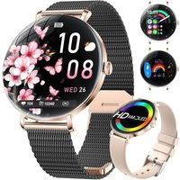 2025 Montre Connectée Femme, 1.43"" Amoled Arc Display Smartwatch Or Rose Avec Appels Bluetooth, Fonction Féminine/Fréquence Cardiaque/Spo2, Ip68