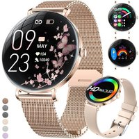 2025 Montre Connectée Femme, 1.43"" Amoled Arc Display Smartwatch Or Rose Avec Appels Bluetooth, Fonction Féminine/Fréquence Cardiaque/Spo2, Ip68