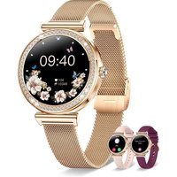 Montre Connectée Femme Ronde Avec Appel Bluetooth 3 Bracelets 41mm/1.27"" Petite Smartwatch Femme Pour Android Ios Podomètre Fréquence Cardiaque