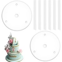 2 Supports avec 6 Tiges en Plastique,pour les Empilés à Plusieurs Niveaux,Base,Plateau et Cake Board(20cm)