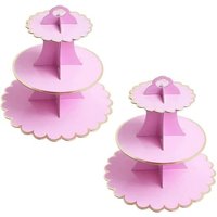 2 Pièces Présentoir à Gâteaux 3 Niveaux,Support Cupcakes,Carton de Haute Qualité,Rouge