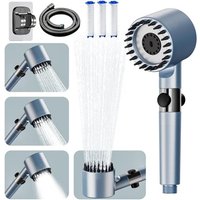 Pommeau De Douche Massant Avec Fonction De Massage Purifiant, Économiseur D'Eau, Avec Tuyau De 1,5 M Et 2 Filtres, 5 Formes D'Écoulement (Gris