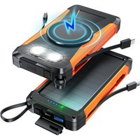Batterie Externe Solaire Magnetique 20000mah, 10w Chargement Sans Fil Avce 2 Câble Intégrée, Pd 18w Usb C Charge Rapide Power Bank, Lampe De Poche,