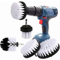Lot de 4 brosses de nettoyage pour perceuse, pour voiture, carrelage, moquette, baignoire, cuisine, toilettes, blanc