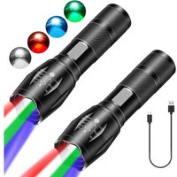 Lampe de poche LED 4 en 1 : lot de 2 lampes de poche multifonctionnelles avec lumière rouge, vert, bleu, blanc, lampe de poche étanche super