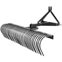 Déchaumeur Tracté 72"-Duoku-36 Dents en Acier Râteau à Gazon à 3 Points-pour Tracteur Râteau de Paysage pour Jardin