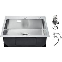 Évier de Cuisine de 68 cm-Duoku-Êviers à Montage sur le Dessus en Acier Inoxydable 304-Vasque Simple à Encastrer avec Accessoires
