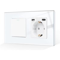 Interrupteur d'éclairage avec prise Schuko en verre encastré avec port USB (type C et type A 3,1 A total),interrupteur à bascule,interrupteur à