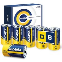 Piles Alcalines Allmax D Mono (LR20) à Puissance maximale (6 pièces)-Durée de Vie Ultra Longue : 7 Ans,étanche,adaptée aux appareils-alimentée par la